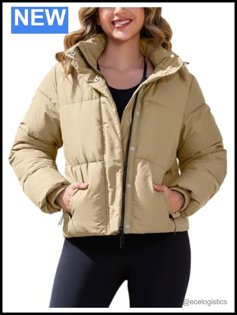 Women's Cropped Puffer Jacket Full Zip Winter Padded Quilted Coat
